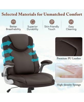 Ergonomic Office PU Leather Executive Chair with Flip-up Armrests and Rocking Function