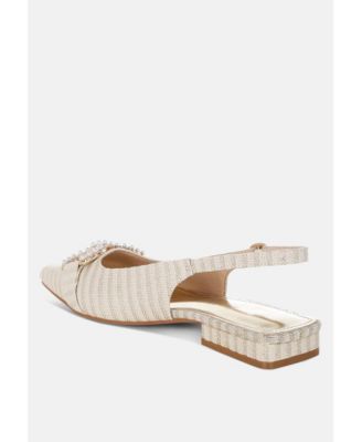 Womens Crina Pearl-Detailed Horsebit Woven Flats