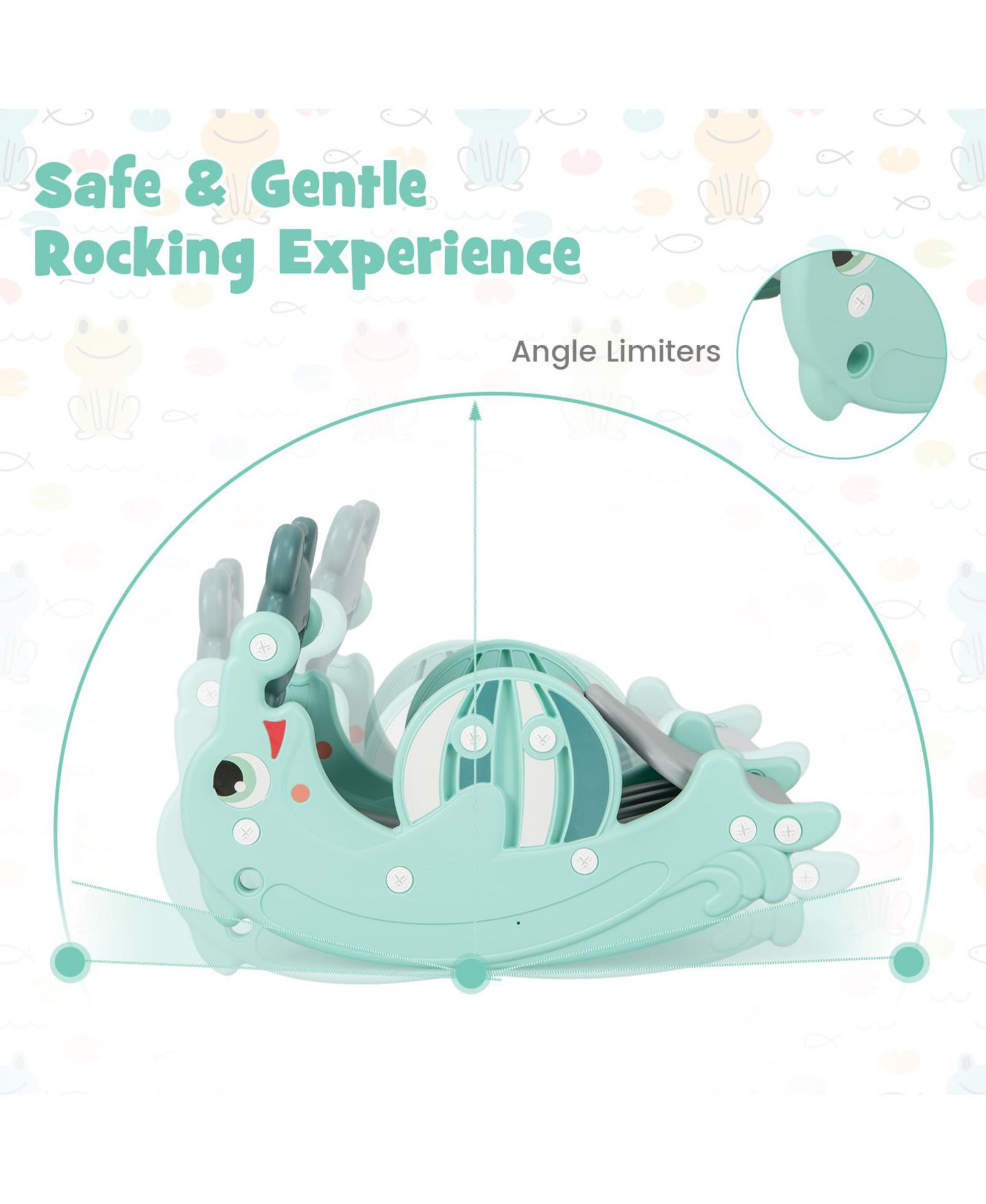 Детские игрушки GOUUN 3-in-1 Kids Slide Rocking Horse Set Convertible Toddler Slide with Basketball Hoop, цвет: Зелёный — фото 4