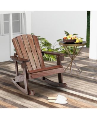 Outdoor Wooden Kid Adirondack Rocking Chair with Slatted Seat