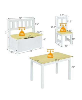 4 Pieces Kids Wooden Activity Table and Chairs Set with Storage Bench and Study Desk