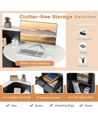 Reception Office Desk with Open Shelf and Lockable Drawer