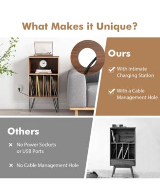 Record Player Stand with Charging Station for Living Room Bedroom