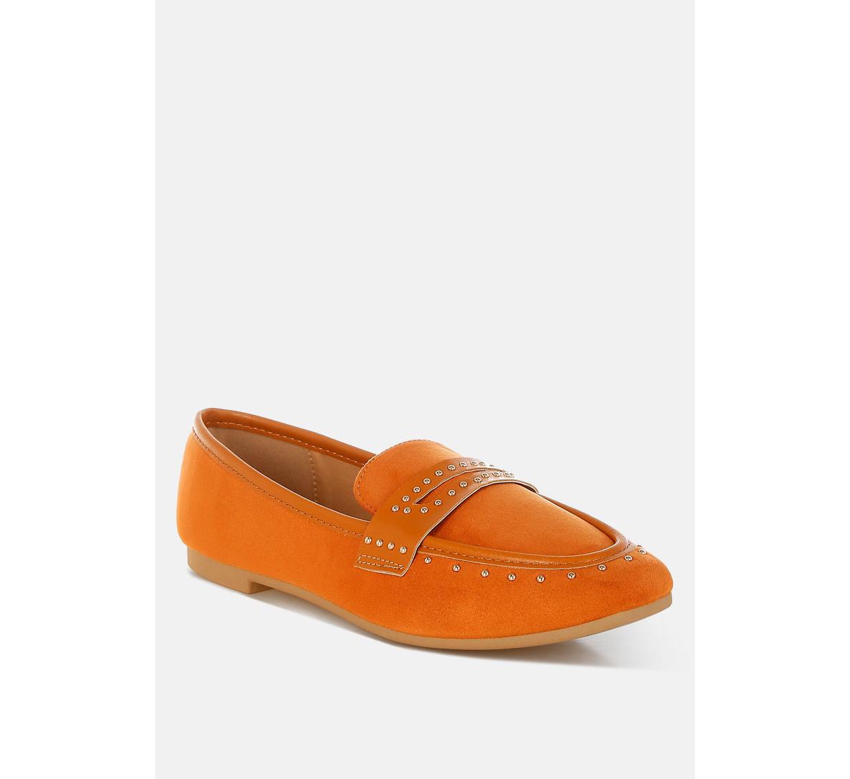 Lumina Penny Strap Studded Loafers - Tan