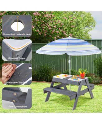Kids Picnic Table Set with 3 Removable Bins