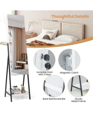 Lockable Freestanding Jewelry Organizer with Full-Length Frameless Mirror