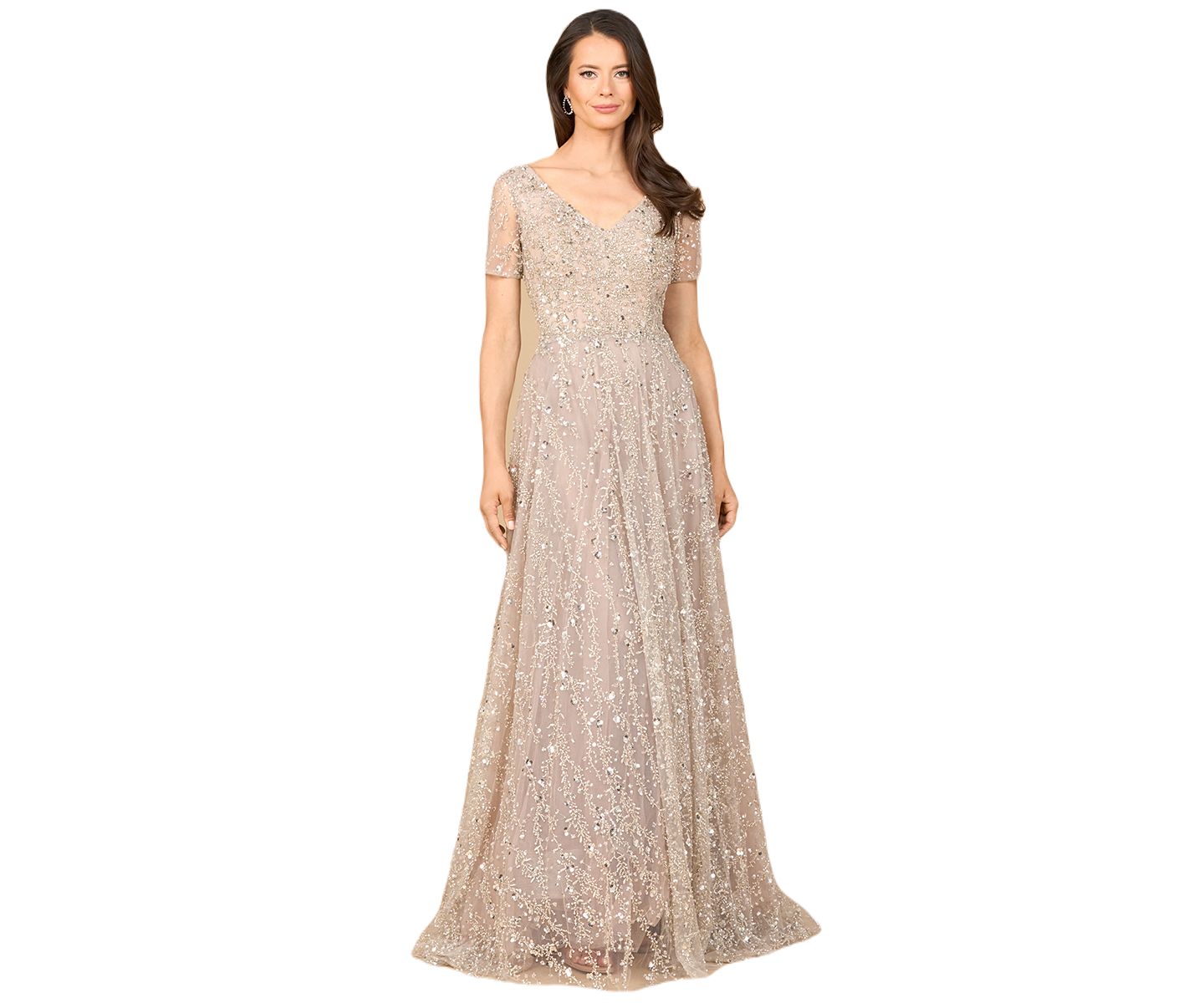 Женские платья Lara Short Sleeve V-Neck Beaded Ballgown, цвет: Пыльный пудровый — фото 1