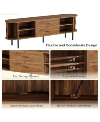 70" Walnut Wood TV Stand Fluted Tambour Doors Drawers & Adjustable Shelves Mid-Century Entertainment Console