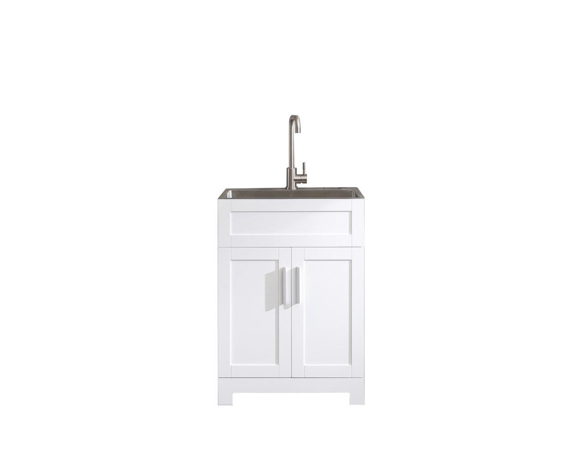 24" White Paint Free Laundry Tub Cabinet w/ Stainless Steel Combo - White