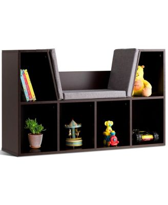 6-Cubby Kid Storage Bookcase Cushioned Reading Nook