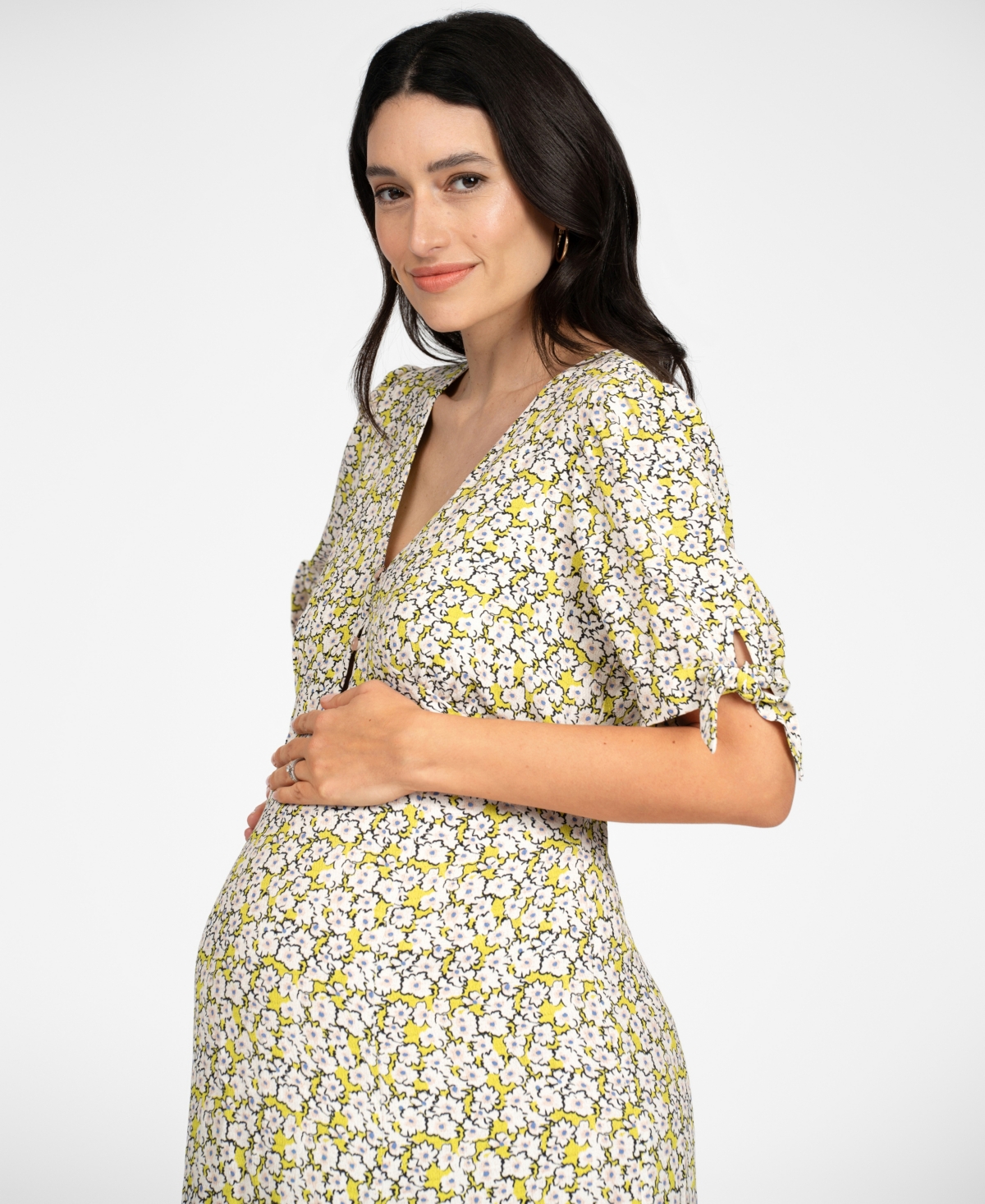 Shop Seraphine Women's Maternity Bow Sleeve Midi Dress In Floral Print