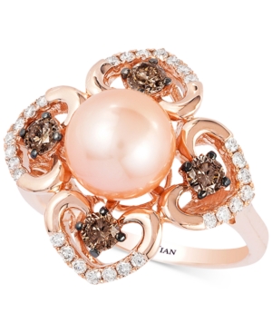 image of Le Vian Chocolatier Pink Freshwater Pearl (8mm) and Diamond (5/8 ct. t.w.) Flower Ring in 14k Rose Gold