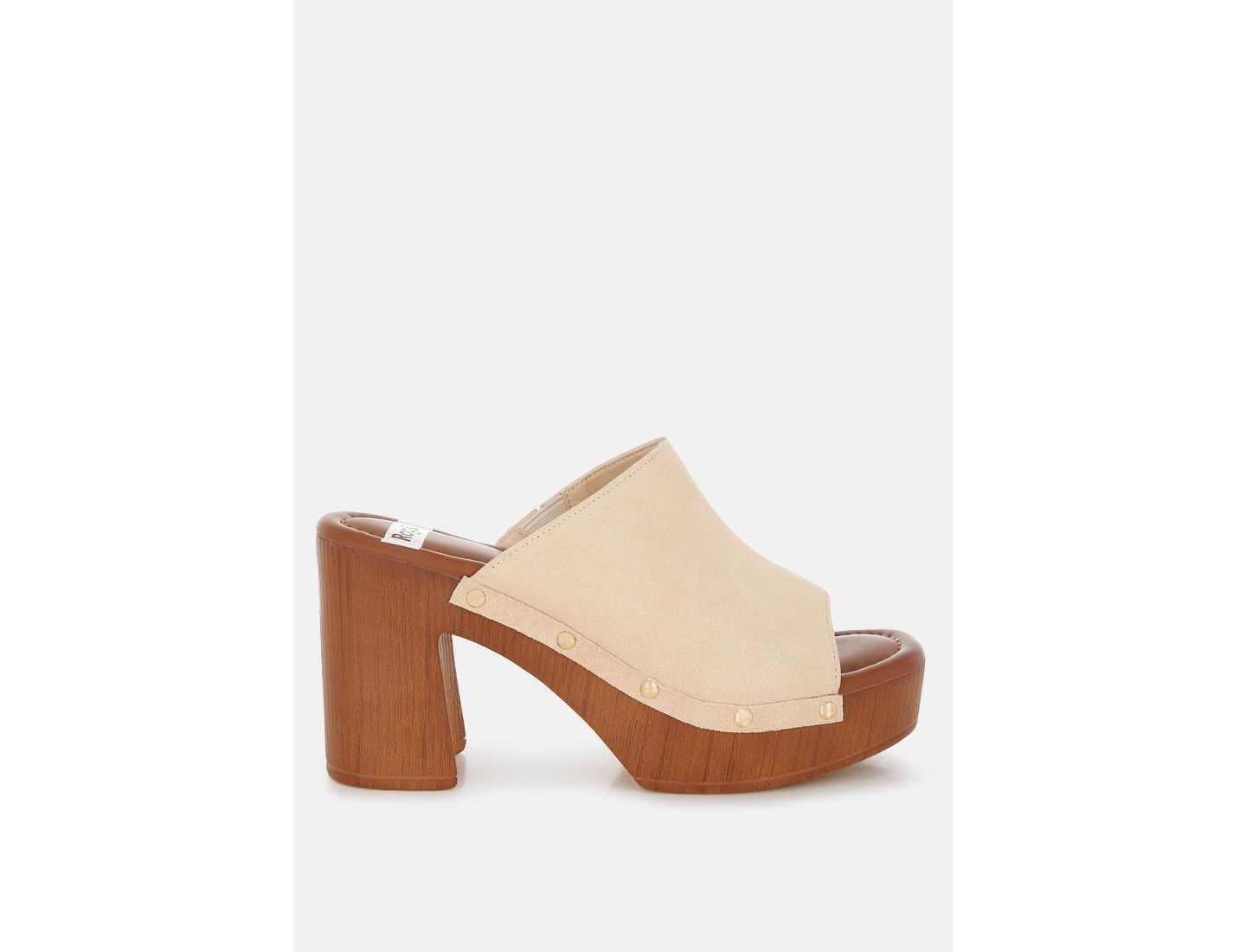 Женские сабо Rag & Co Masaki Soft Suede Leather Wooden, цвет: Бежевый — фото 2