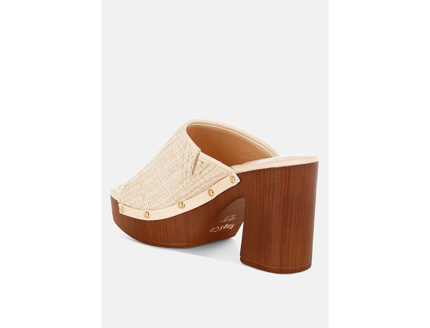 Женские сабо Rag & Co Marengo Raffia Wooden, цвет: Бежевый — фото 3