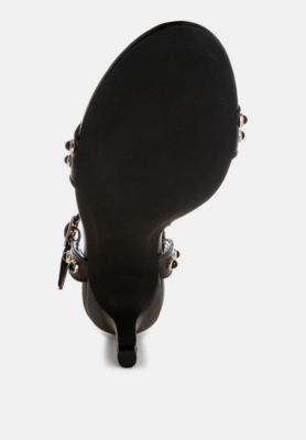 Womens Nidara Studded Real Leather Kitten Sandals