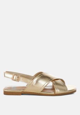 Rag and Co Womens Kanon Metallic Pleather Criss-Cross Flats