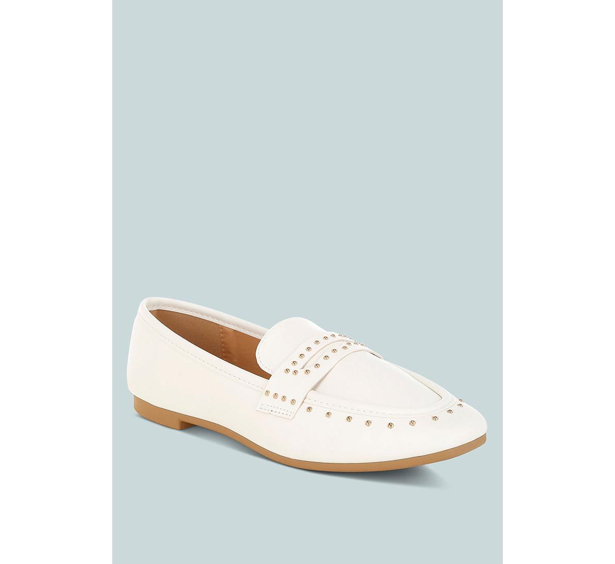 Dorlina Studded Faux Leather Loafers - White