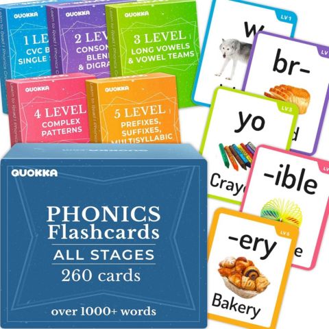 Детские игрушки Quokka Sight Words Color-Coded 520-Piece Flash Cards, Ages 4+, цвет: Phonics