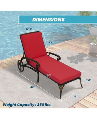 Outdoor Cast Aluminum Chaise Lounge Chair with Wheel and Cushion