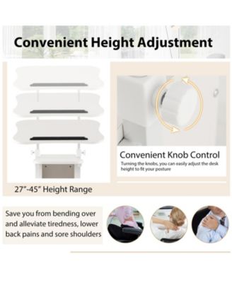 Adjustable Mobile Standing Desk Cart with Tilt Desktop and Cabinet