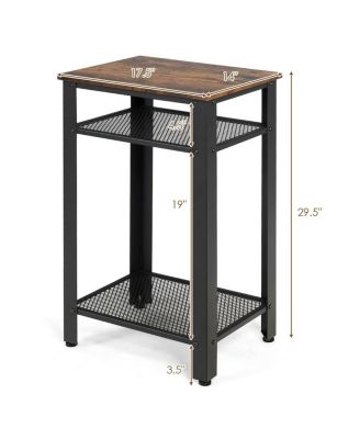 3-Tier Industrial End Table with Metal Mesh Storage Shelves