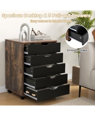 5 Drawer Mobile Lateral Filing Storage Home Office Floor Cabinet with Wheels