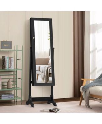 Lockable Mirrored Jewelry Cabinet Armoire Storage Organizer Box