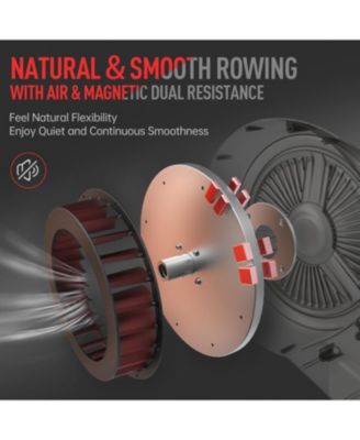 Rowing Machine, Air Magnetic Foldable Rowing Machines for Home Use, Rower Machine with 49.5" Rail, Backlit Monitor, Bluetooth, App Supported, Tablet Holder