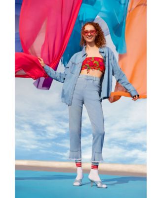 Women's Ruffled-Hem Denim Skimmer Leggings