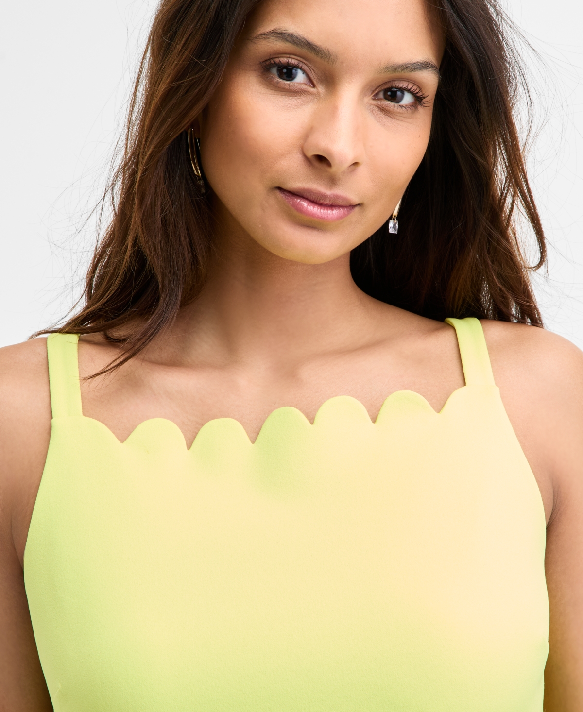 Karl Lagerfeld Women's Scallop-trim Scuba Dress In Yellow