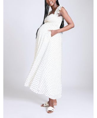 Women's Sleeveless Ruffle Shoulder Smocked Maxi Dress - Motherhood Maternity