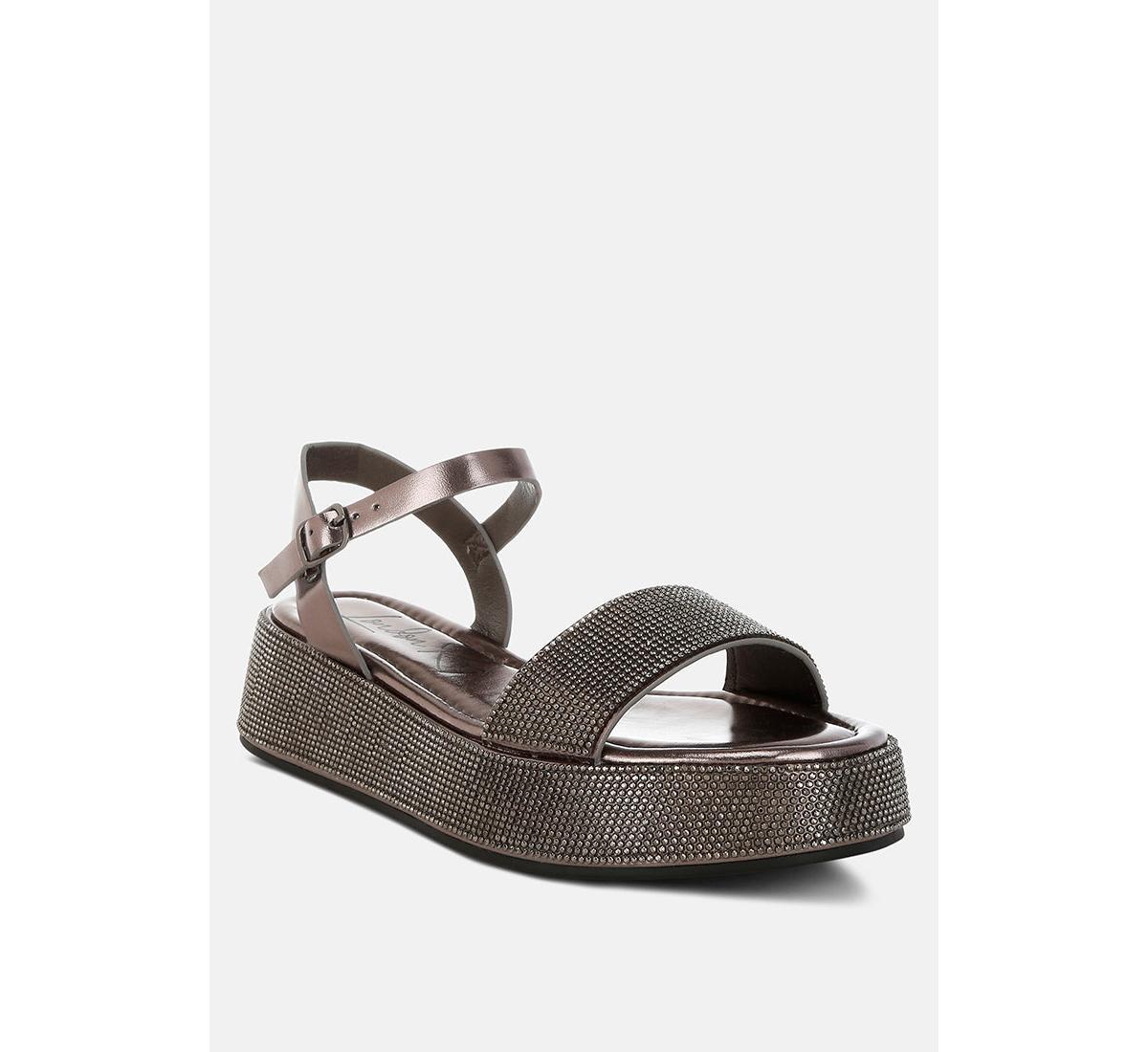 Nensis Rhinestone Embellished Flatform Sandals - Silver