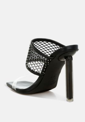 Womens Salween Clear Embellished Square Toe Heels