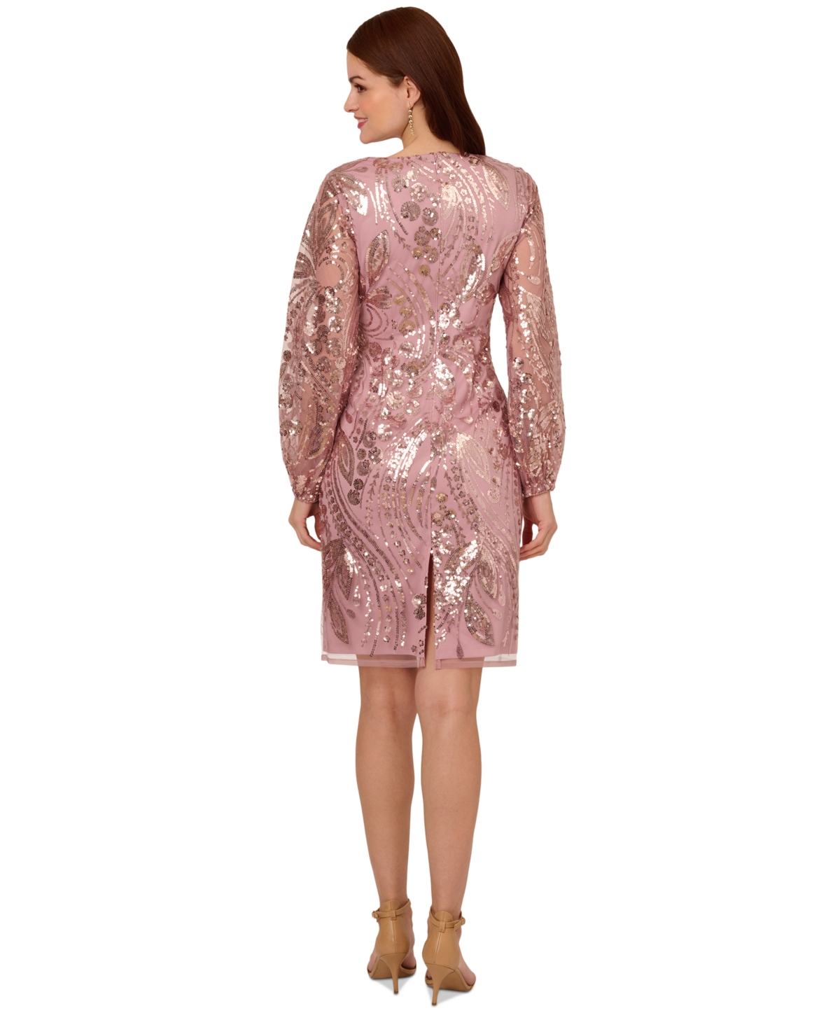 ADRIANNA PAPELL WOMEN'S SEQUIN EMBELLISHED BLOUSON-SLEEVE SHEATH DRESS 