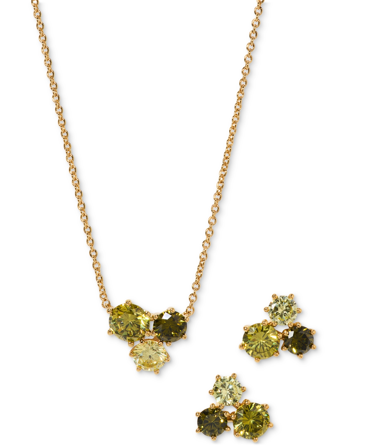 Cubic Zirconia Trio Pendant Necklace & Stud Earrings, 16" + 2" extender - Aqua/Silver