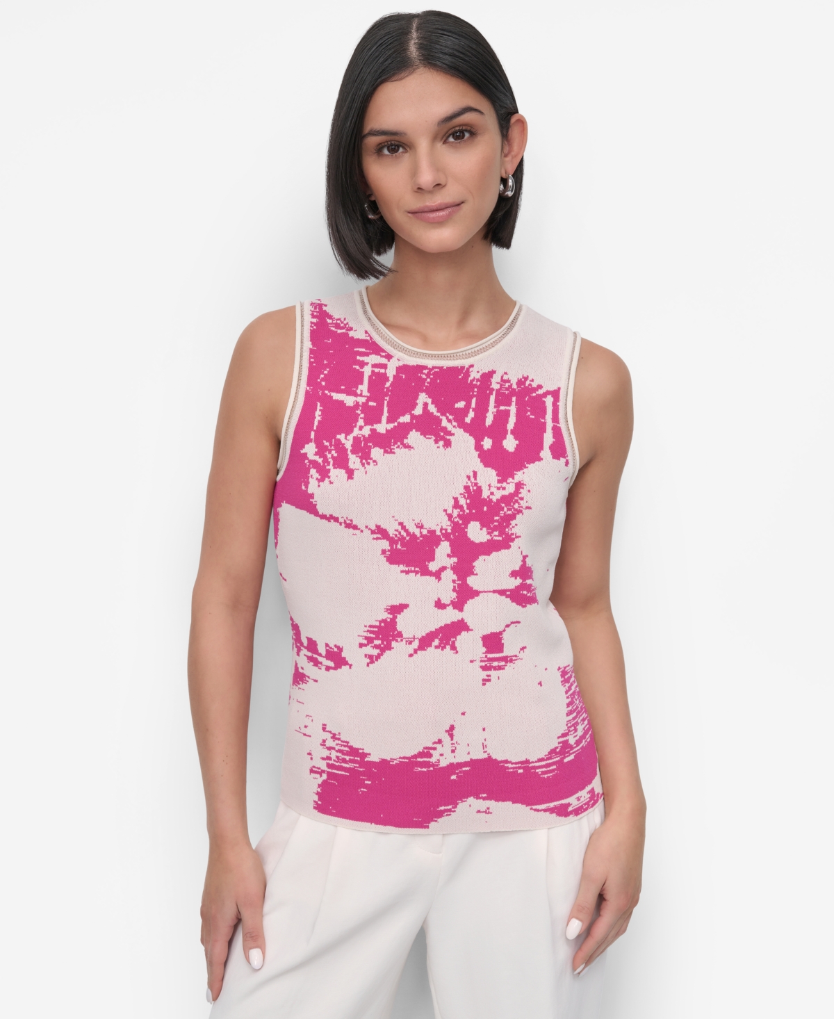 Petite Floral Sweater-Knit Tank - Vivid Pink / Coconut