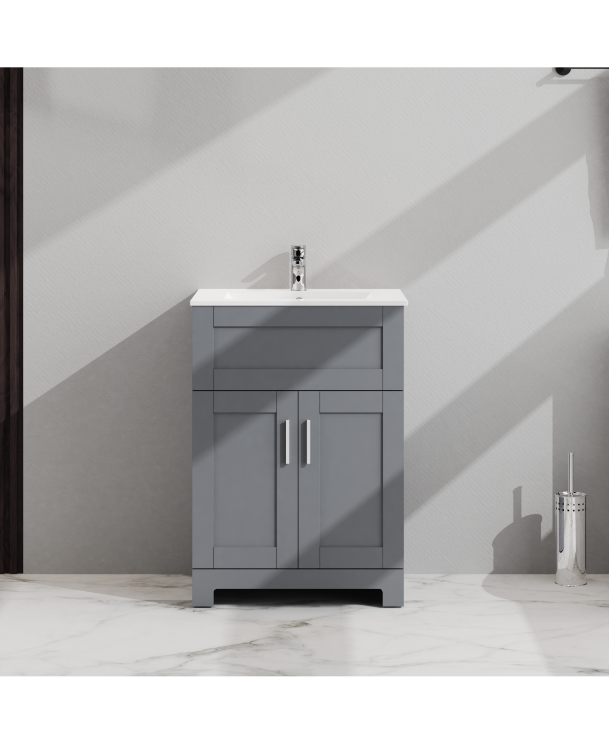 24" Bathroom Sink Vanity Laundry Utility Gray Cabinet - Grey