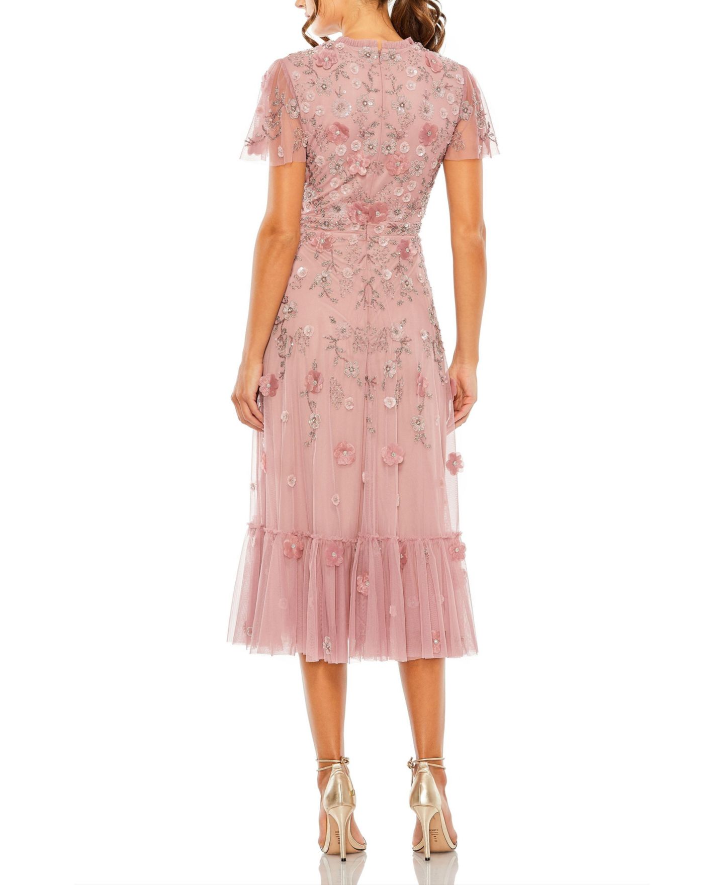 Женское платье Mac Duggal Embellished High Neck Cap Sleeve A Line, цвет: Ягодный — фото 7