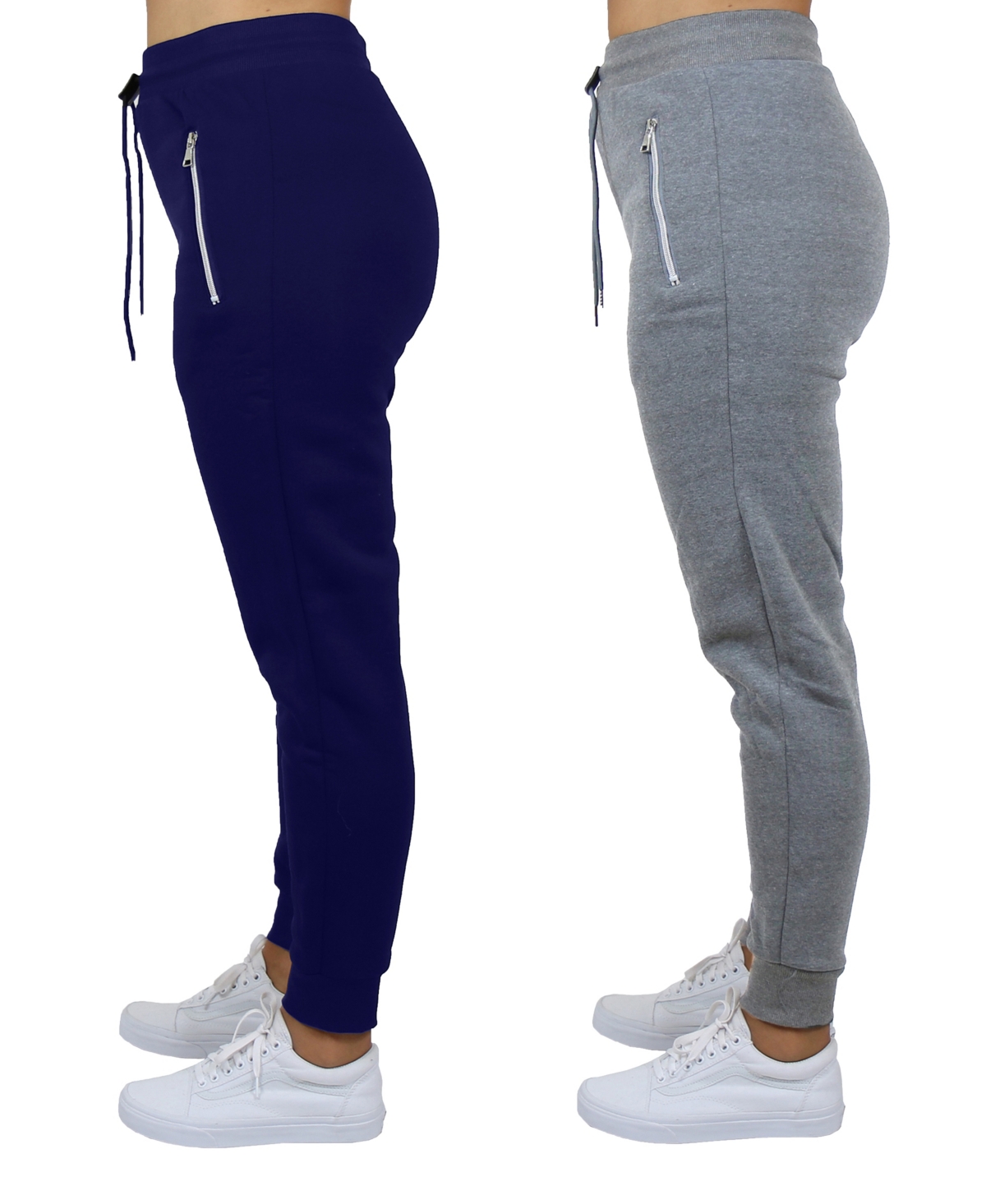 Galaxy By Harvic Women's Loose Fit Fleece Lined Jogger Sweatpants With Zipper Pockets-2 Pack In Navy-heather Gray