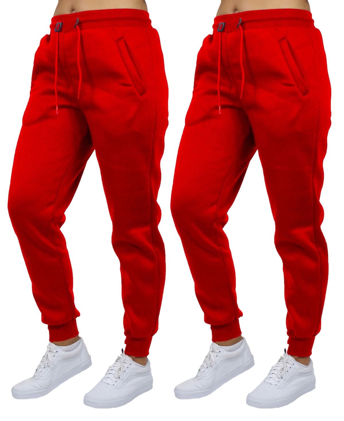 Galaxy By Harvic Women's Loose Fit Fleece Lined Jogger Sweatpants-2 Pack In Red-red