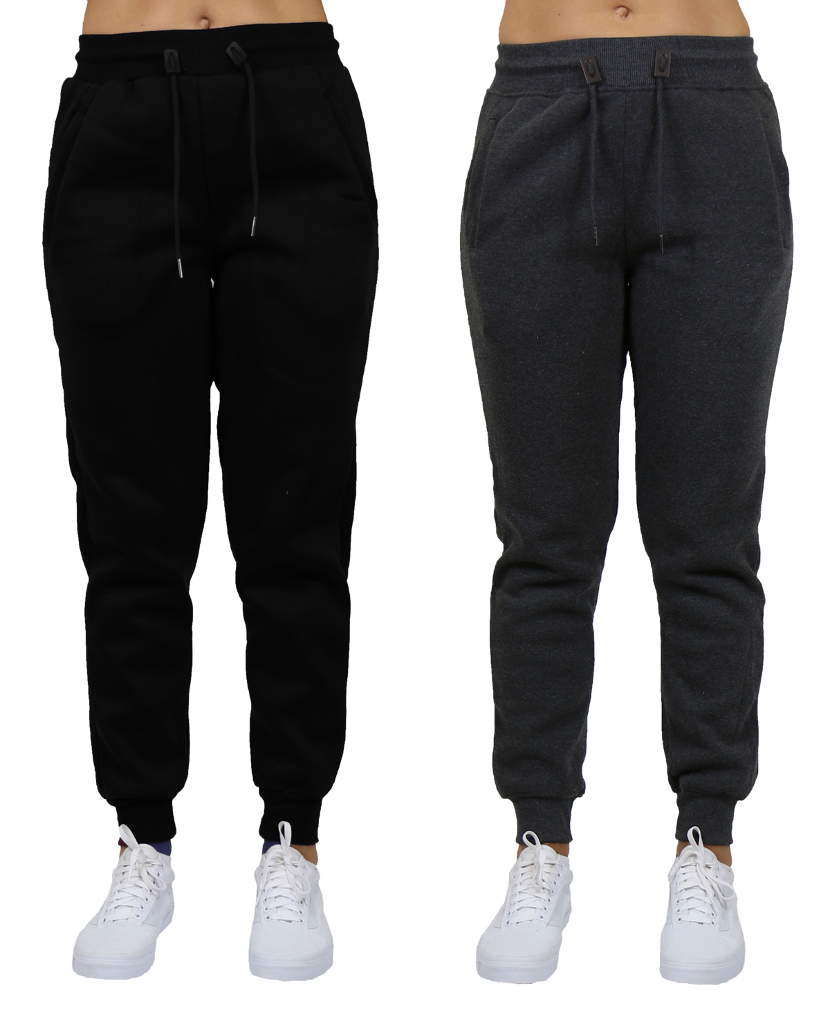 Shop Galaxy By Harvic Women's Loose Fit Fleece Lined Jogger Sweatpants-2 Pack In Black-charcoal