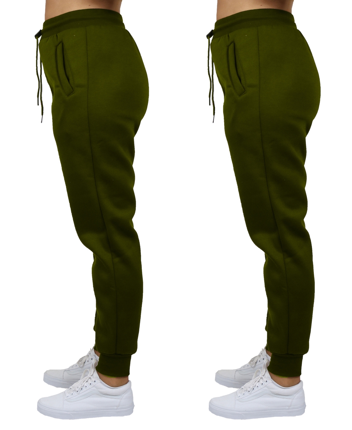 Shop Galaxy By Harvic Women's Loose Fit Fleece Lined Jogger Sweatpants-2 Pack In Olive-olive