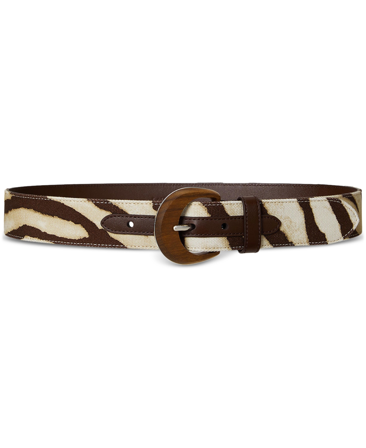 Zebra-Print Wood-Buckle Wide Belt - Zebra/dark Hickory