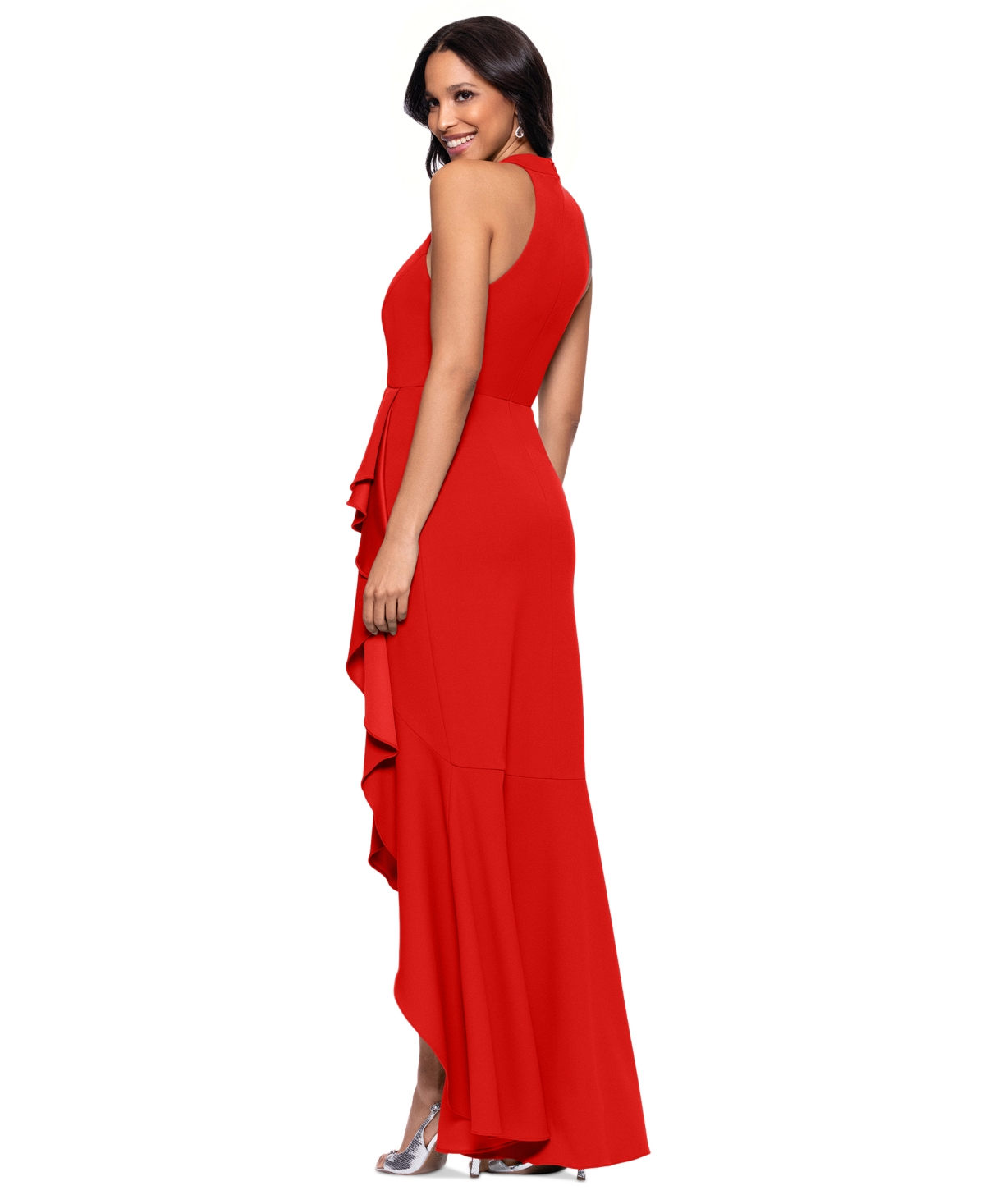 Betsy & Adam Petite Ruffled High-low Sleeveless Gown In Red