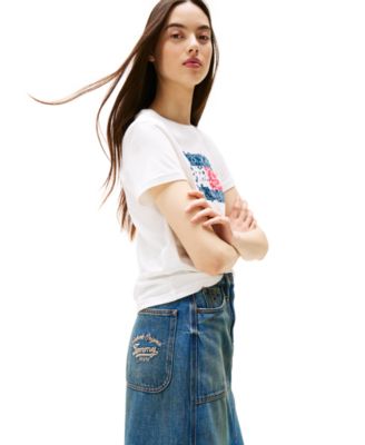 Women's Claire Cotton Front-Slit Denim Midi Skirt