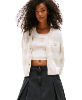 Women's Cotton Relaxed-Fit Striped Cardigan