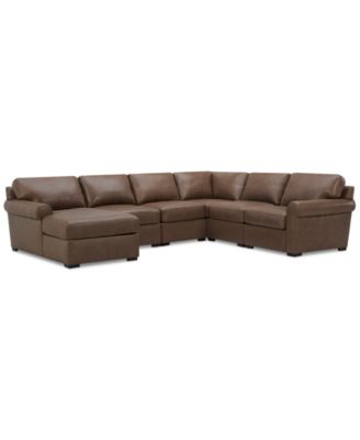 Radley Roll Arm 132" 6-Pc. Leather Square Corner Chaise Sectional, Exclusively at Macy's