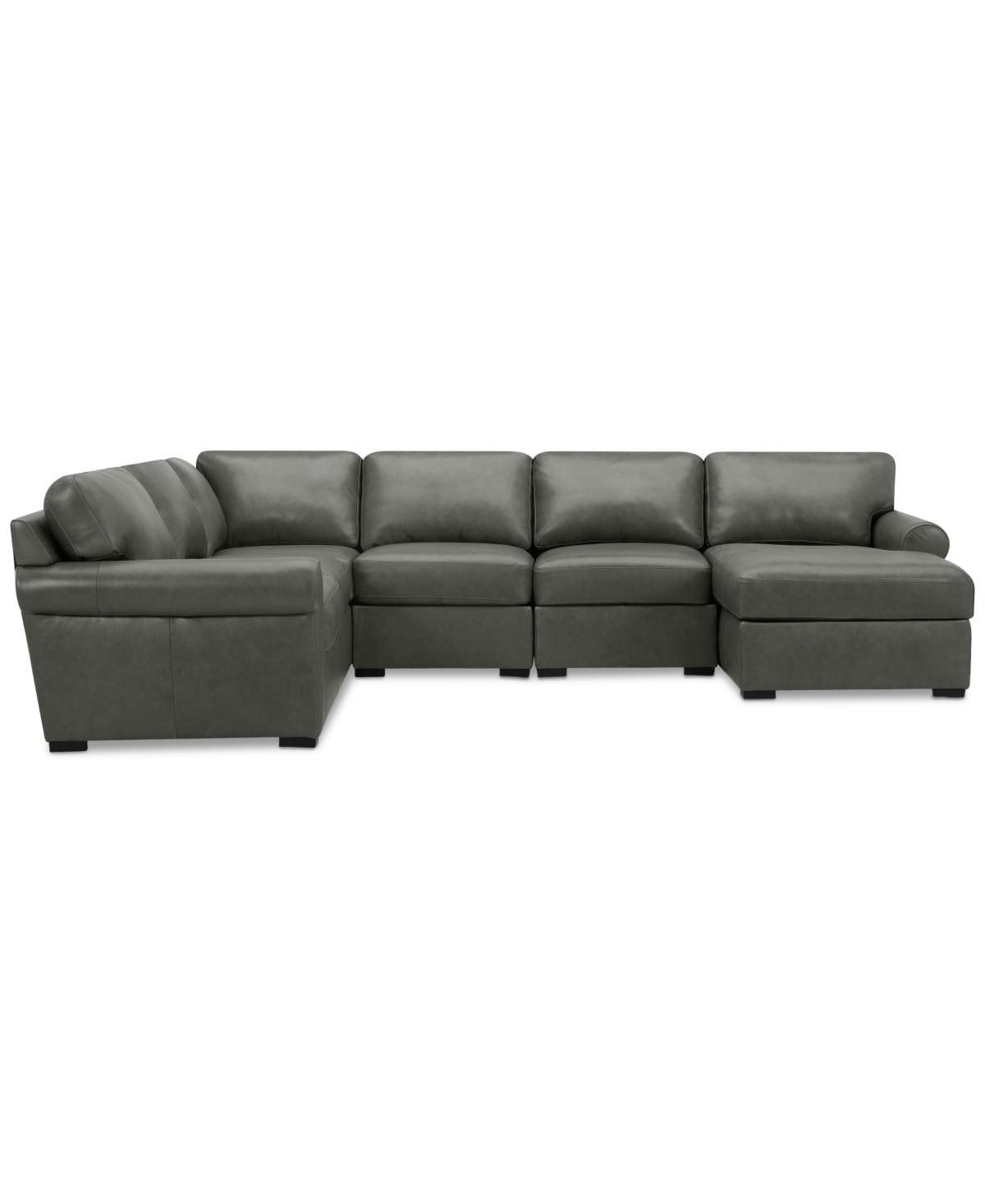 MACY'S RADLEY ROLL ARM 132" 6-PC. LEATHER SQUARE CORNER CHAISE SECTIONAL, EXCLUSIVELY AT MACY'S 