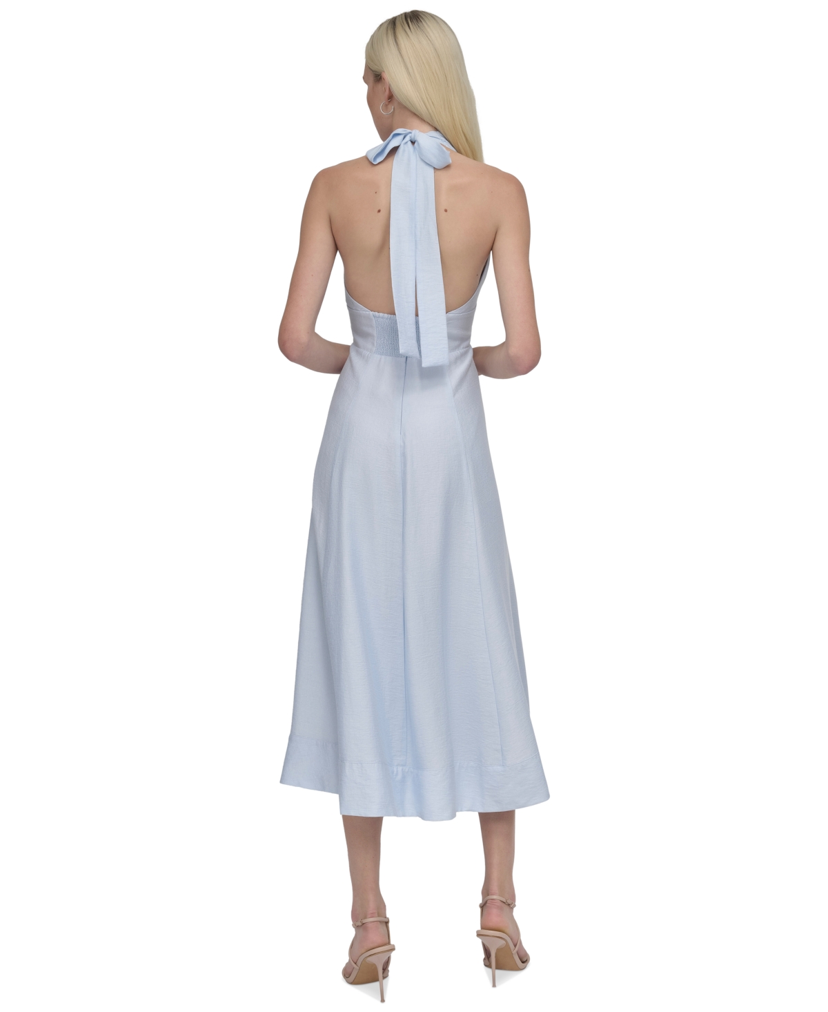 DKNY WOMEN'S HALTER V-NECK TIE-BACK MIDI DRESS 