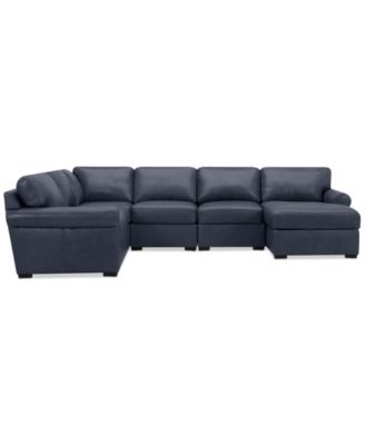 Radley Roll Arm 132" 6-Pc. Leather Square Corner Chaise Sectional
